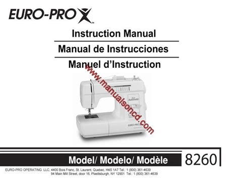 Euro-pro 8260 Sewing Machine Instruction Manual