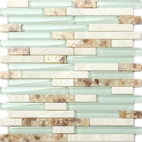 Sea Green Glass Tiles Beach House Style Backsplash White Stone and ...