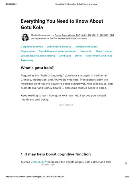 Gotu Kola - 10 Benefits, Side Effects, and More | PDF | Major Depressive Disorder | Dose ...