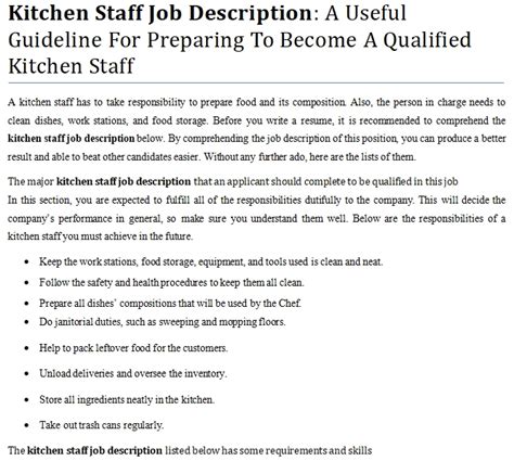 Kitchen Staff Job Description: A Useful Guideline For Preparing To ...