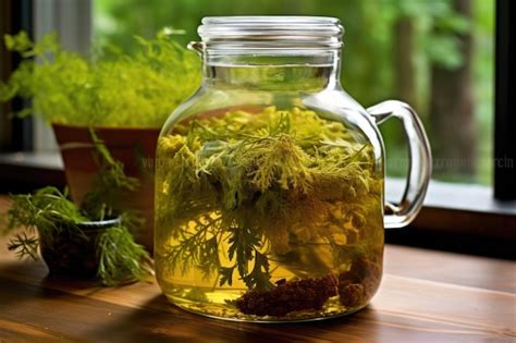 Premium AI Image | Closeup of forest herbs steeping in a glass teapot created with generative ai