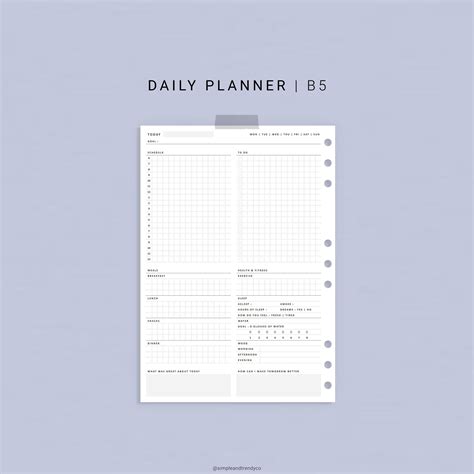 Daily Planner B5 size Minimalist Printable Day Planner | Etsy in 2021 ...