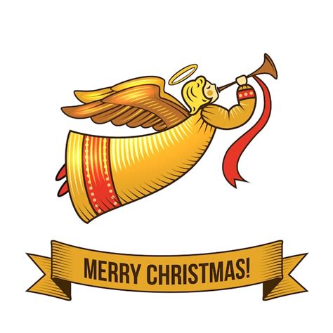 Merry christmas with angel retro illustration | Free Vector