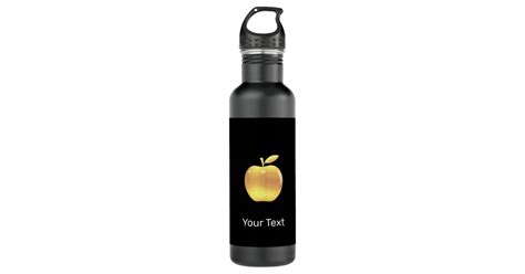 Custom Golden Apple Logo & Text on Black Stainless Steel Water Bottle | Zazzle