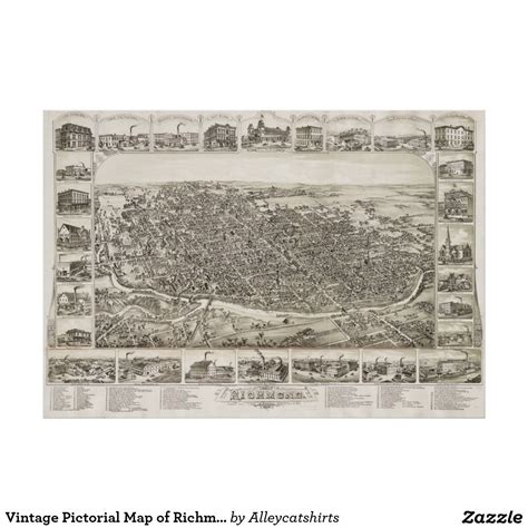 Vintage Pictorial Map of Richmond Indiana (1884) Poster | Zazzle ...