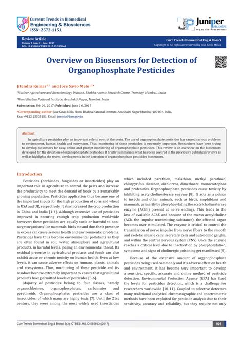 (PDF) Overview on Biosensors for Detection of Organophosphate Pesticides