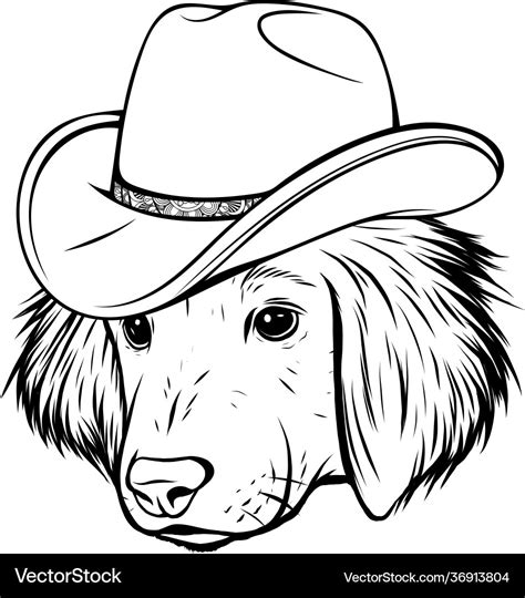 Draw in black and white puppy head dog with hat Vector Image