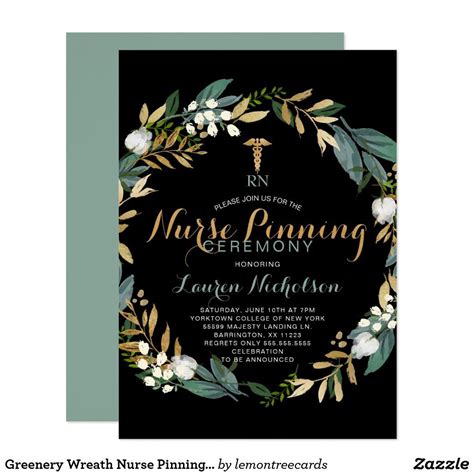 Greenery Wreath Nurse Pinning Ceremony Invitation | Zazzle.com | Graduation party invitations ...