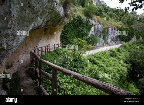 Rocky Necropolis of Pantalica, UNESCO World Heritage Sites, river Anapo ...