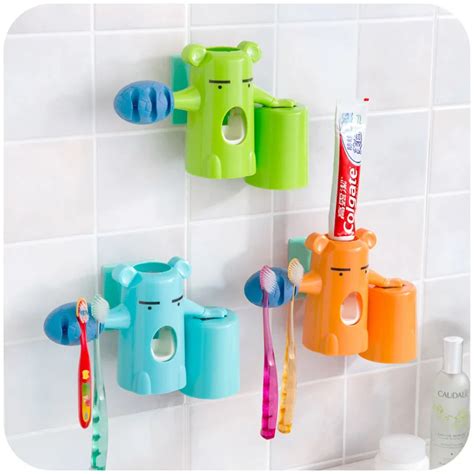 Automatic Toothpaste Dispenser Kids Bear Baby Toothbrush Holder Colorful Bathroom Set Automatic ...