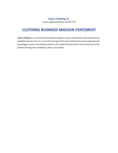 Mission Statement for Retail Clothing Boutique Template - Google Docs ...