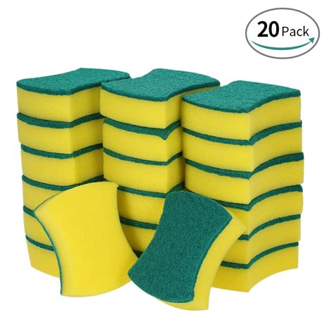 20pcs Double-faced Sponge Scouring Pads Dish Washing Scrub Sponge Cleaning Scrubber Brush for ...