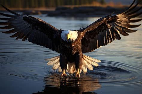 Premium Photo | A bald eagle landing on water