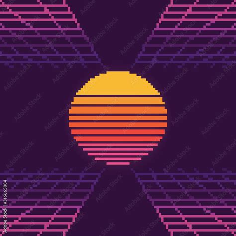 Vector pixel art of 80s Retro sci-Fi background. Pixel art background. 8bit. Planet in space ...