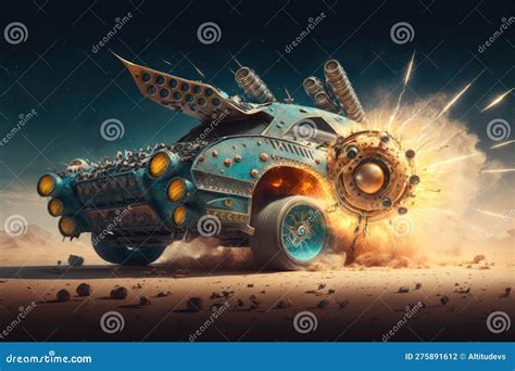 Alien Blaster Shooting at Car, with Bullets Ricocheting Off the Metal ...