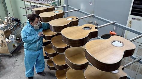 Acoustic Guitar Mass Production Process. 50 Year Old Korean Musical ...