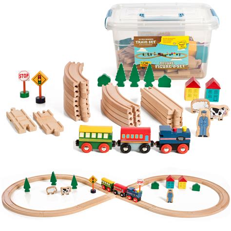 Buy On Track USA Wooden Train Set Figure 8 Wooden Train Track Set, 35 ...