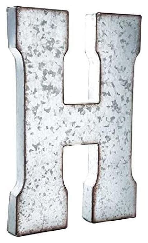 20" Metal Letter "H" Wall Decor, Silver with Rusted Edges, Galvanized Wall Mountable Decoration ...