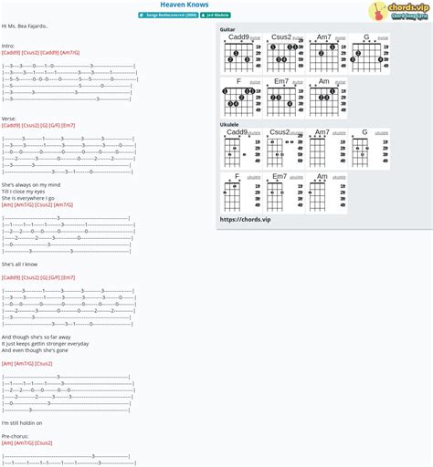 Chord: Heaven Knows - tab, song lyric, sheet, guitar, ukulele | chords.vip