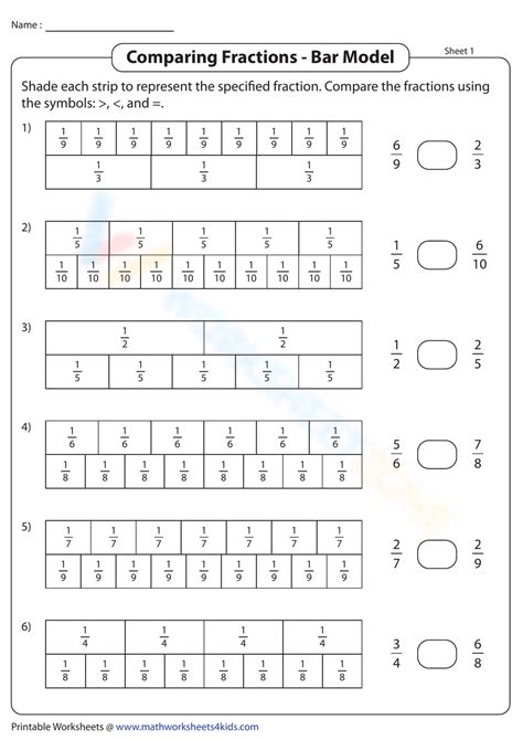 Comparing Fractions - Bar Model Worksheet