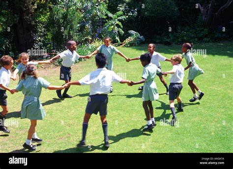 School children playing game outdoors Johannesburg Gauteng South Africa ...