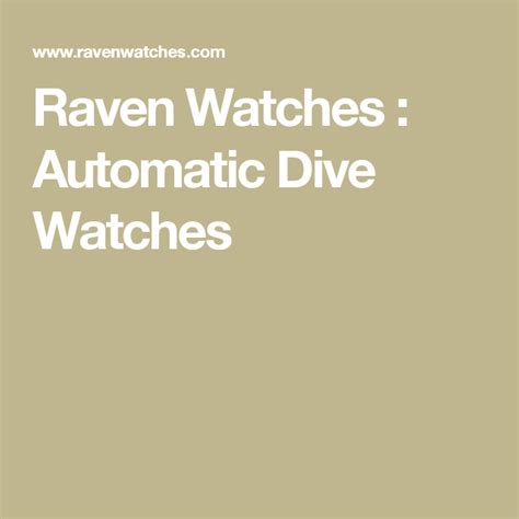 Raven Watches : Automatic Dive Watches Dive Watches, Men's Watches ...