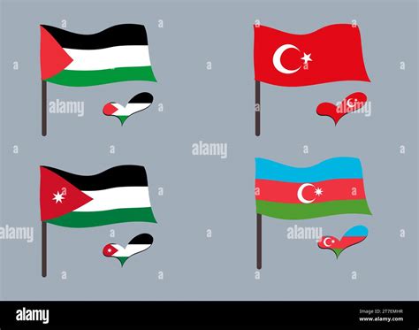 Conjunto de banderas (Turquía, Palestina, Jordania, Azerbaiyán ...