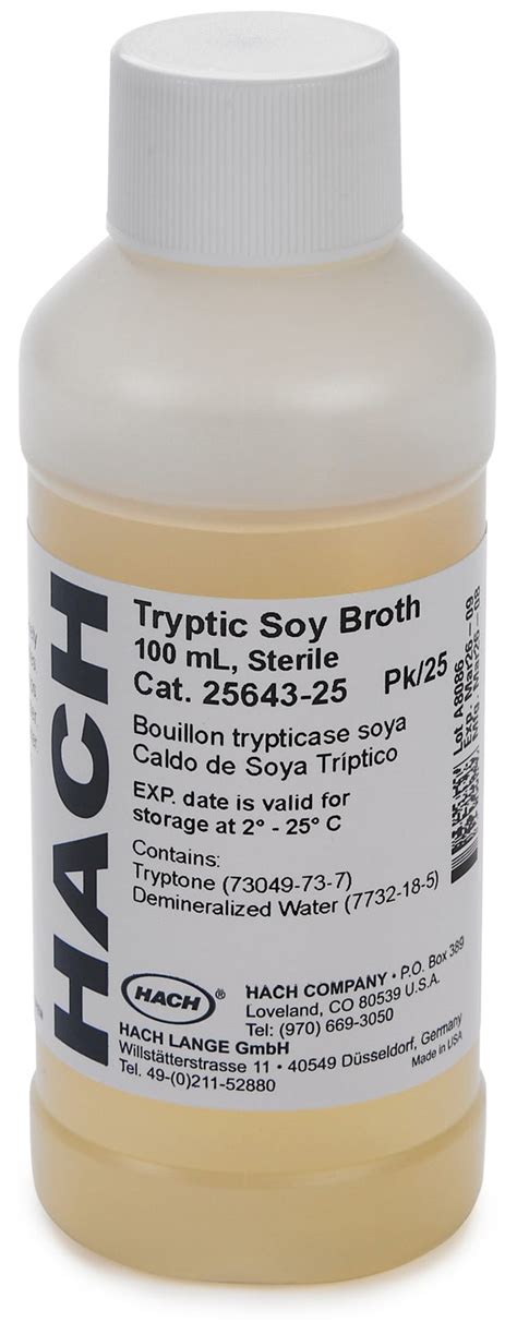 Tryptic Soy Broth Bottles, 100 mL, 25/pk | Hach