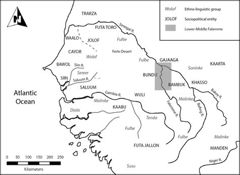 Map of the Senegambia sketching major polities and ethnic groups in the ...