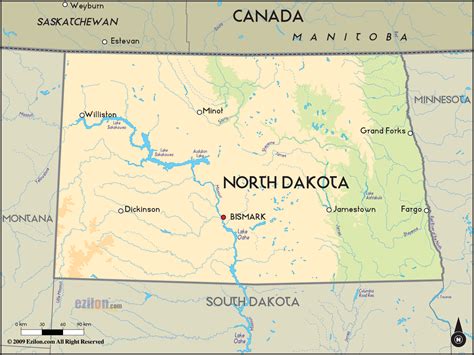 Geographical Map of North Dakota and North Dakota Geographical Maps