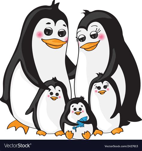 Penguins family on white background Royalty Free Vector