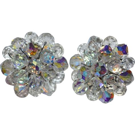 1950s Aurora Borealis Crystal Cluster Earrings from kitschandcouture on Ruby Lane