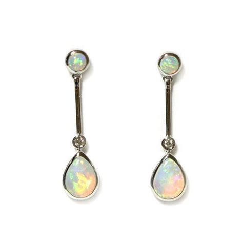 White Gold Opal Earrings