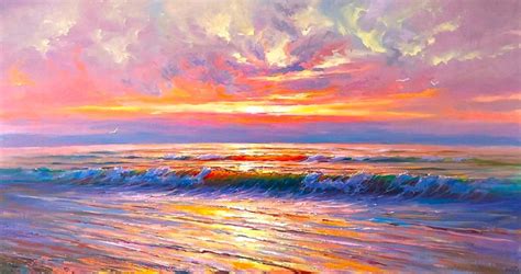 Sunrise on sea Oil painting by Andrej Ostapchuk | Artfinder