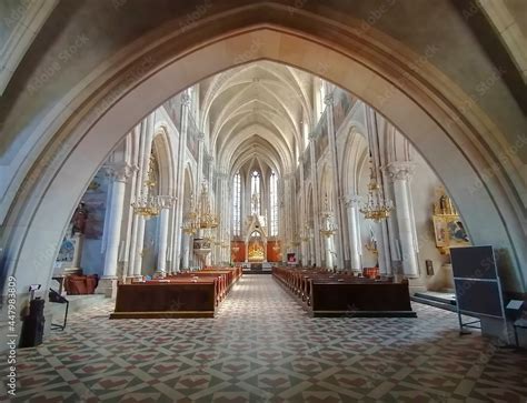 Beautiful interior of Church of the Sacred Heart of Jesus (Herz Jesu Kirche), designed in the ...