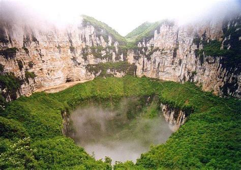 The Heavenly Pit sinkhole in China is located in Xiaozhai, Tiankeng in the Chongqing District ...