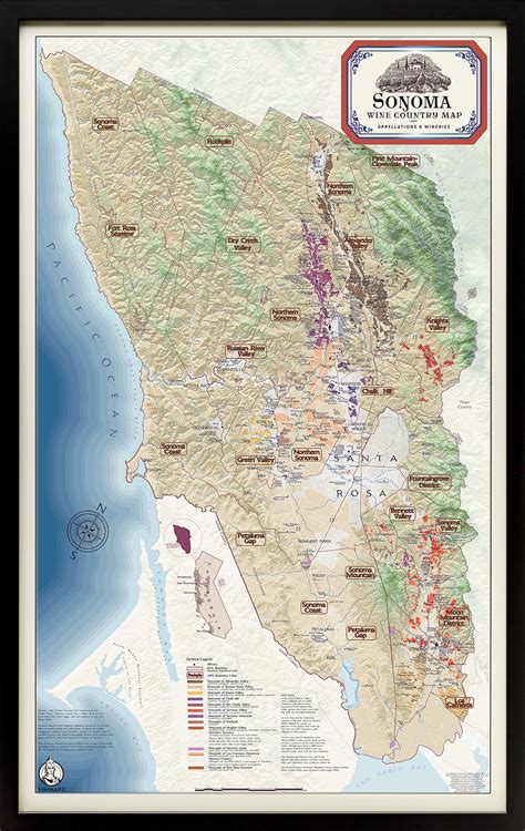 Wine Regions of Sonoma County Map – Framed - VinMaps