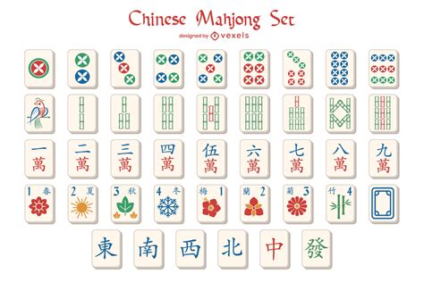 Mahjong Chinese Game Symbol Pieces Set Vector Download