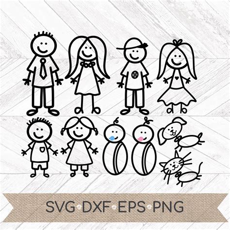 Stick Figure Family svg Stick Family svg dxf png eps | Etsy