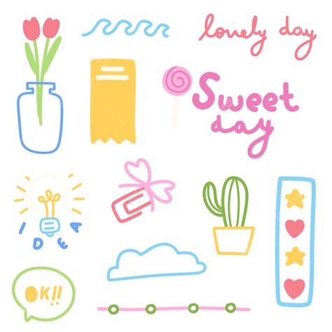 Cute Colorful Diary Sticker For Decoration Bullet Journal, Cute Clipart, Bullet Clipart, Journal ...