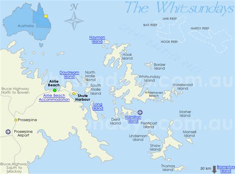 Whitsundays Map - Map of Whitsunday Islands