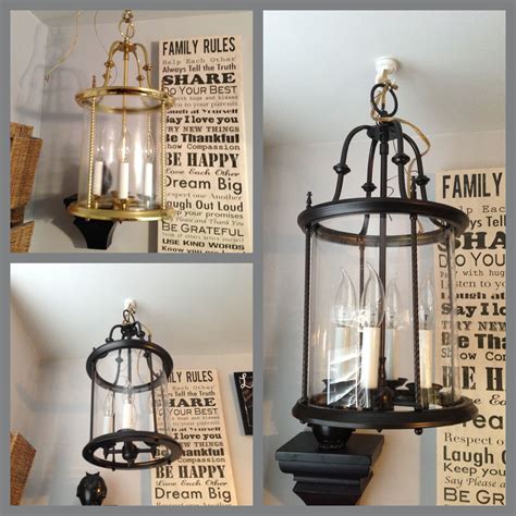 Before and after: brass light fixture spray painted with oil rubbed bronze. Metal Light Fixture ...