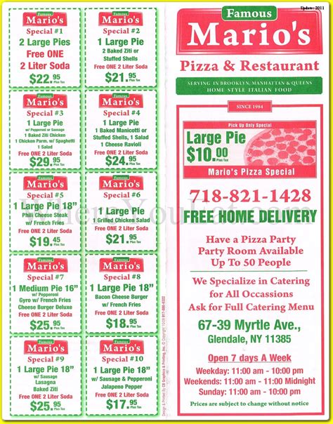 Famous Mario's Pizza Restaurant in Queens / Menus & Photos