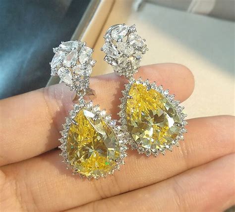 Stunning High Quality Imitation Yellow Diamond Earrings 18K | Etsy