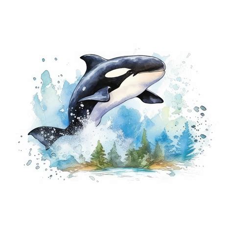 Premium AI Image | Watercolor handdrawn orca illustration