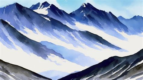 Premium Vector | Beautiful Snowy Mountains Landscape Watercolor Painting Vector Illustration