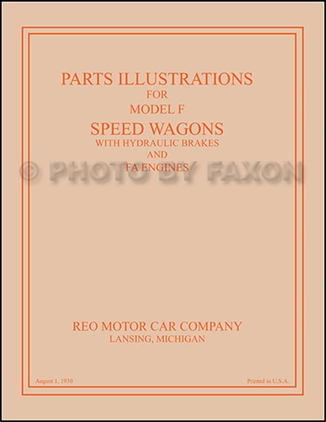 1920-1927 Reo Speed Wagon Parts Illustration Catalog Reprint