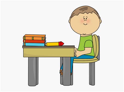 Clean Student Desk Clipart - Boy Sitting At Desk Clipart, HD Png Download , Transparent Png ...