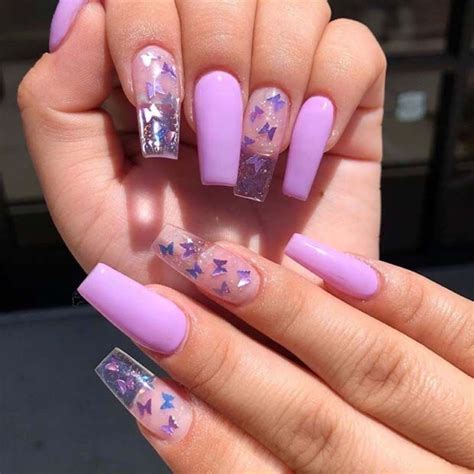 Uñas Aesthetic que querrás llevar a todos lados | Purple acrylic nails, Clear acrylic nails ...