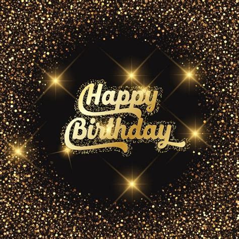 happy birthday card with gold glitter and sparkles